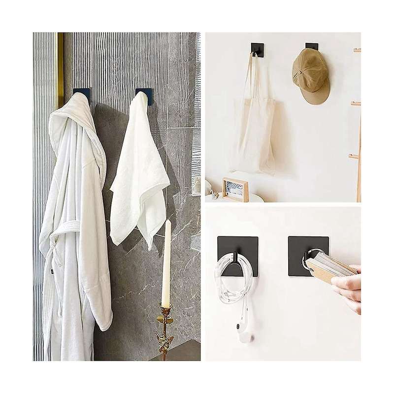 Toilet Paper Holder No Drilling Toilet Paper Holder Black 3 Towel Hooks Self-adhesive Stainless Ste