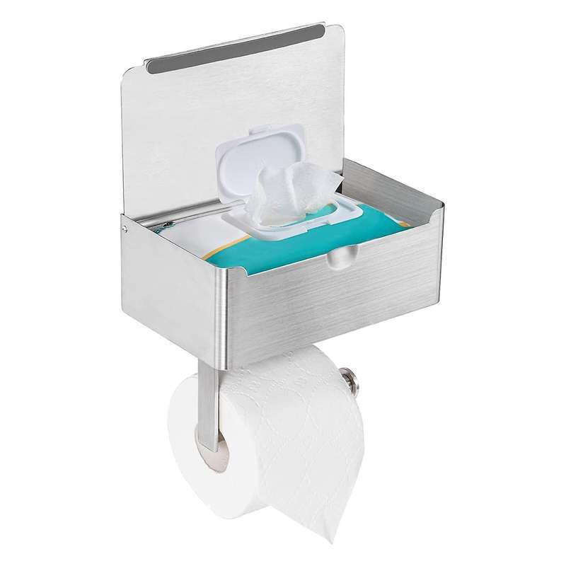 Toilet Paper Holder with Flushable Wipes Dispenser Storage and Phone Shelf , Toilet Roll Wipes Hold