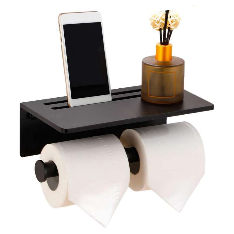 Toilet Paper Holder-Double Roll Toilet Paper Holder, Self-Adhesive without Drilling or Wall-Mounted