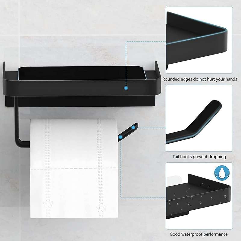 Toilet Roll Holder with Shelf, Toilet Paper Holder Adhesive for Bathroom Washroom Toilet Kitchen