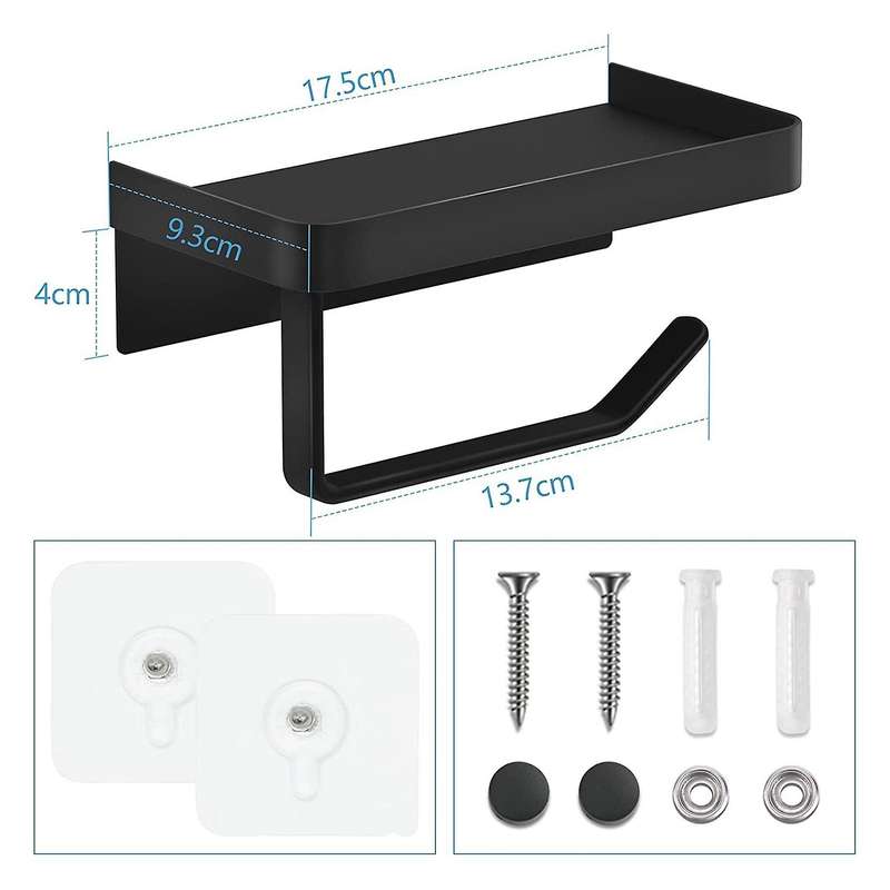 Toilet Roll Holder with Shelf, Toilet Paper Holder Adhesive for Bathroom Washroom Toilet Kitchen