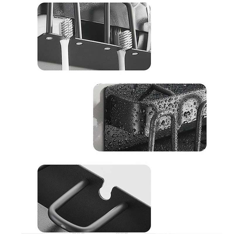 Toothbrush Holder Bathroom Toothpaste Storage Rack Wall-Mounted Holder Punch-Free Storage Rack(Blac
