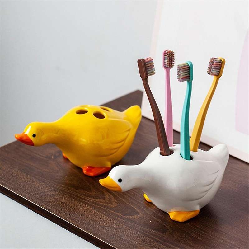 Toothbrush Holder,Duck 4 Holes Drainable Toothbrush Holder for Bathroom Storage Yellow