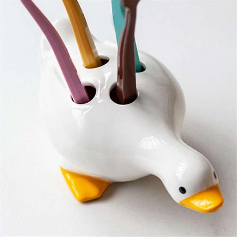 Toothbrush Holder,Duck 4 Holes Drainable Toothbrush Holder for Bathroom Storage Yellow