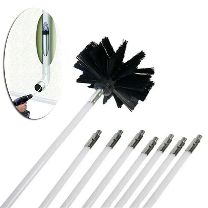 Top to Bottom Chimney Cleaning Brush, 8 Rods + Brush Head, Anti Fire Nylon Bristles, Efficient Flue