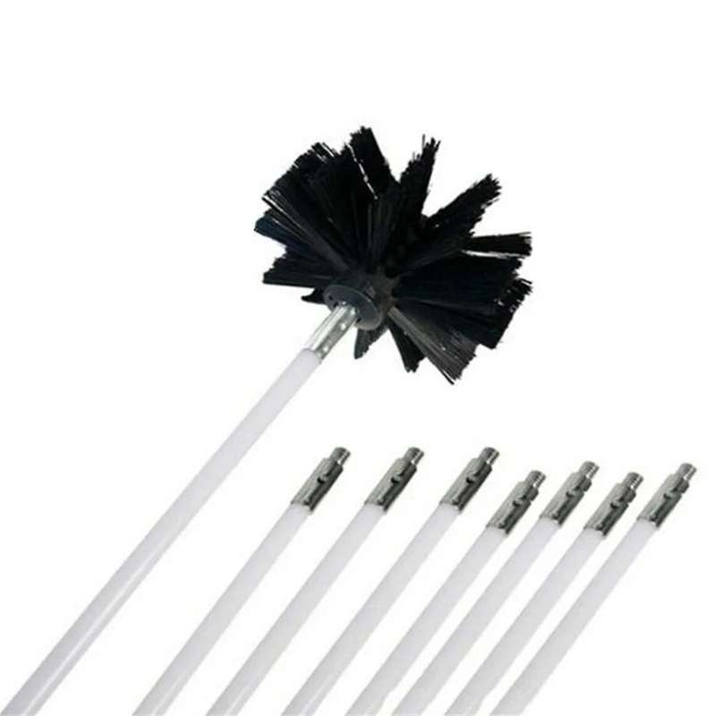 Top to Bottom Chimney Cleaning Brush, 8 Rods + Brush Head, Anti Fire Nylon Bristles, Efficient Flue