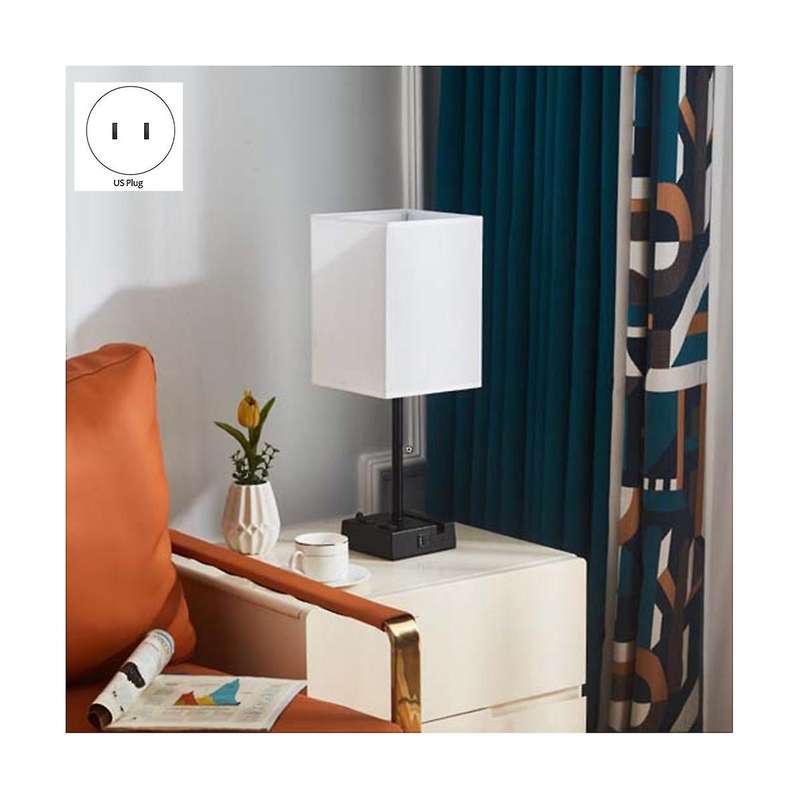 Touch Dimmable Bedside Lamp with Usb Charge Ports& Ac Outlet Rechargeable Light Us Plug
