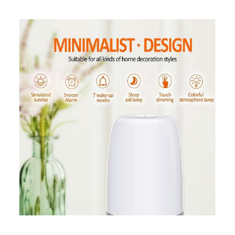 Touch Wake Up Night Light with Sunrise Simulation Alarm Clock, 2 Ways Dimmable Warm White Bedside La