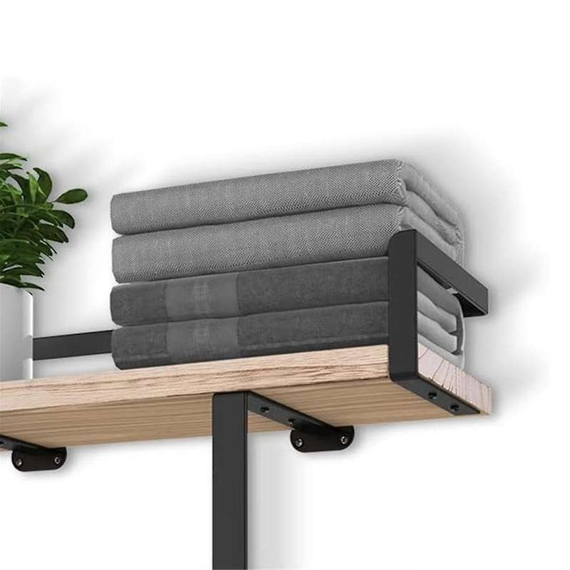 Towel Racks for Bathroom Wall Mounted,metal Towel Holder with Wooden Shelf for Folding Towels,black