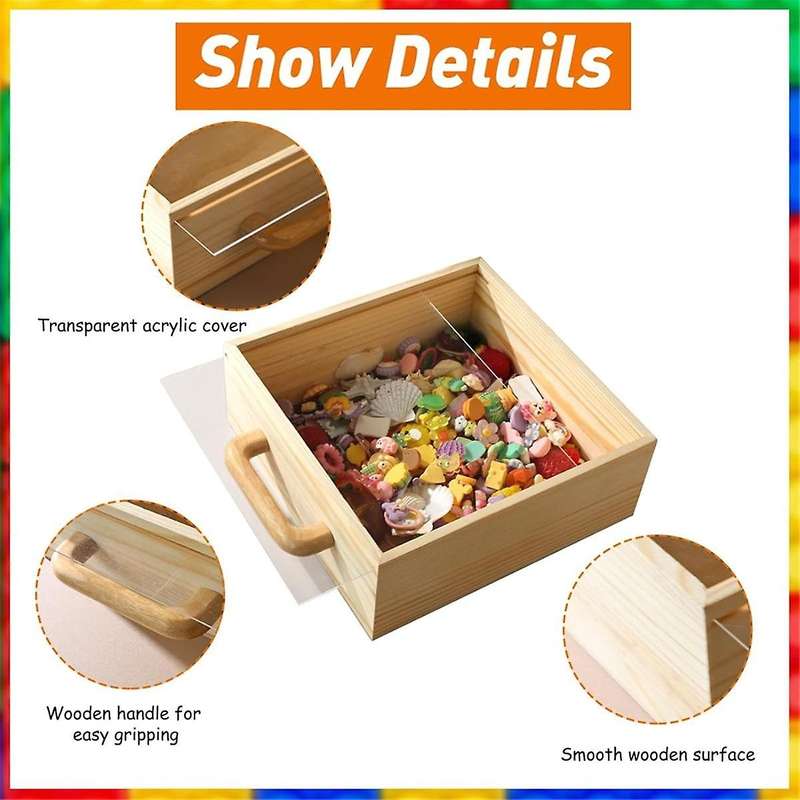 Toy Storage Organizer, Building Blocks Box with Handle and Lids, Natural Wood Kids Child Toy Contain