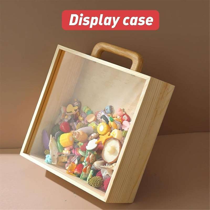 Toy Storage Organizer, Building Blocks Box with Handle and Lids, Natural Wood Kids Child Toy Contain