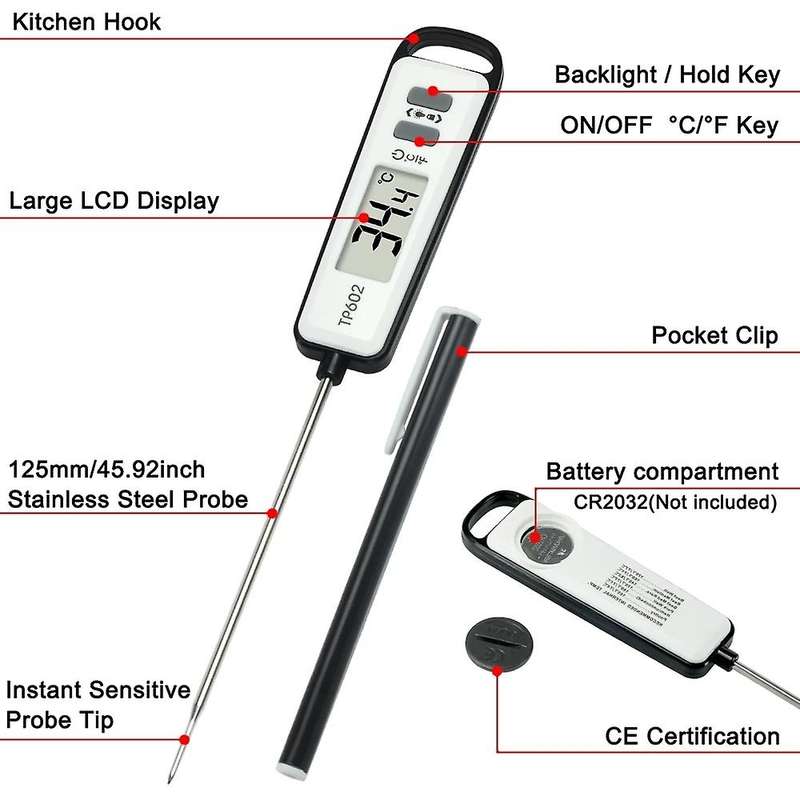 TP602 Meat Thermometer Kitchen Digital Cooking Food Water Milk Probe Electronic BBQ Household Temper