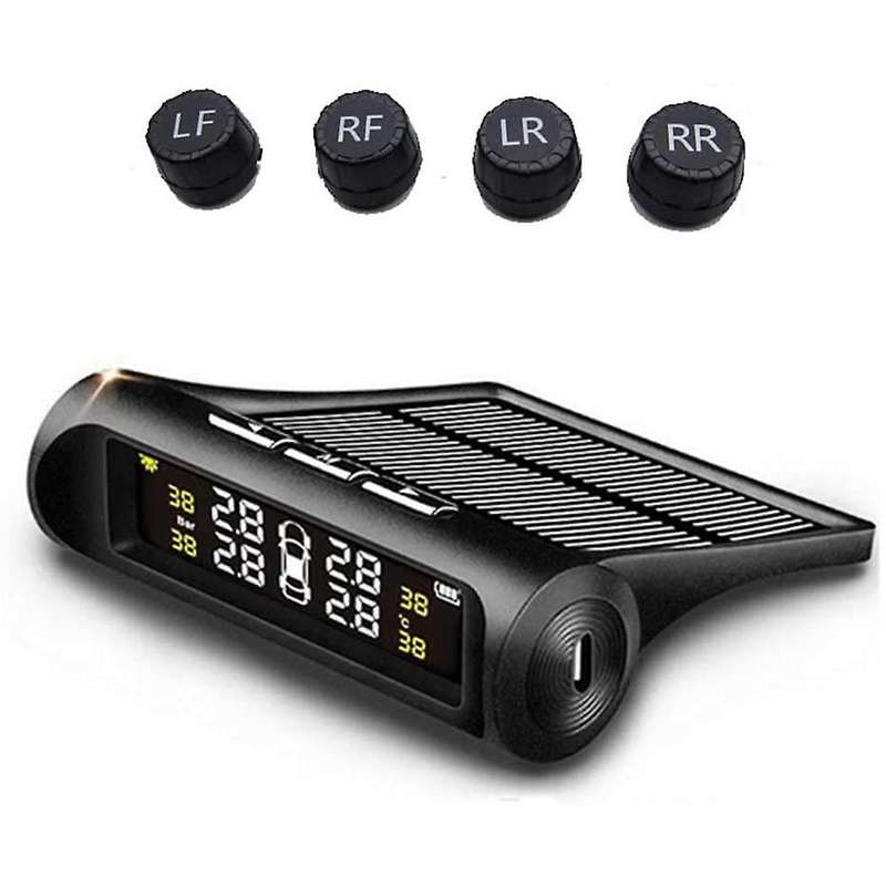 TPMS Car Tire Pressure Monitoring System Solar Power Charging with 4 Advanced External TMPS Sensors,