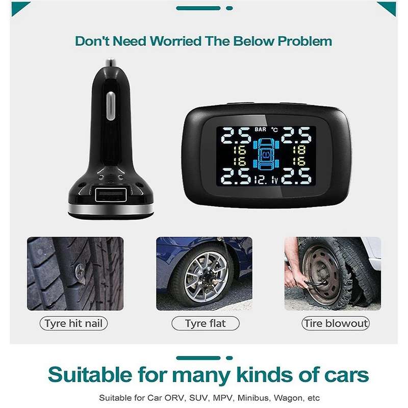 TPMS Car Charger Tpms Sensor Tire Pressure Monitoring System Auto Tire Air Pressure Security Alarm 4