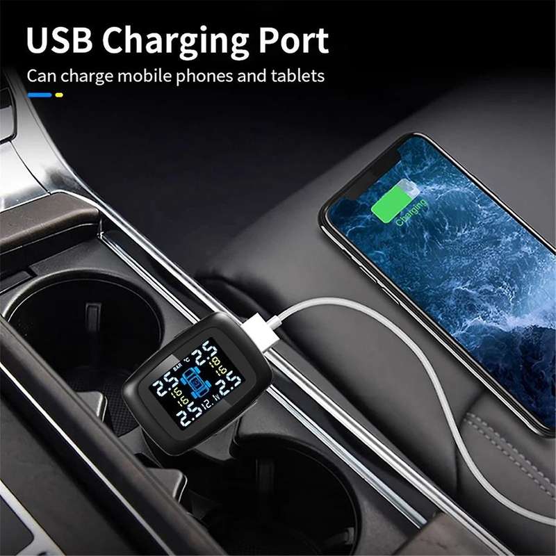 TPMS Car Charger Tpms Sensor Tire Pressure Monitoring System Auto Tire Air Pressure Security Alarm 4