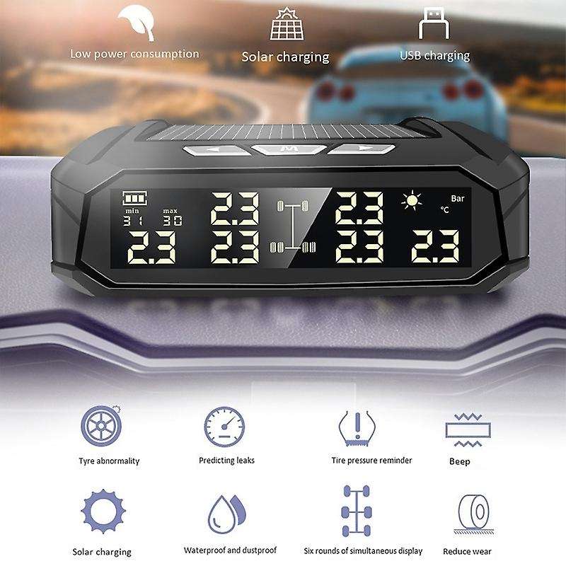 TPMS Solar Car Tire Pressure Alarm Monitor System Display Intelligent Temperature Warning with 4 Bui