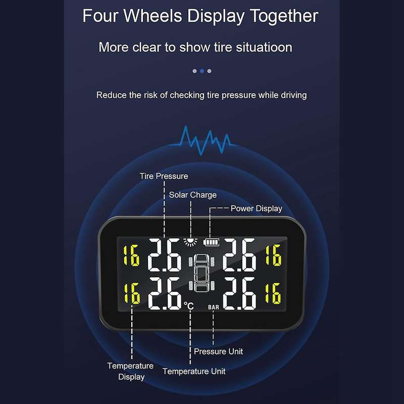TPMS Solar Power Intelligent Wireless 4 Tire Smart Car Pressure Monitor System Accessories for Car (