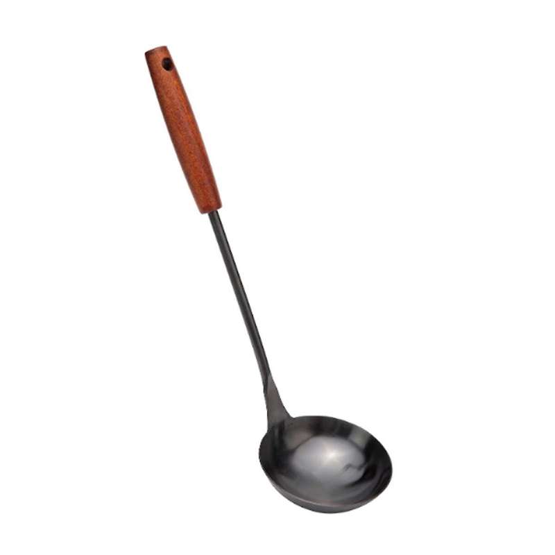 Traditional Stainless Steel Shovel Furnishing Spoon Wooden Handle Iron Pot Tap Fry Kitchen Utensils