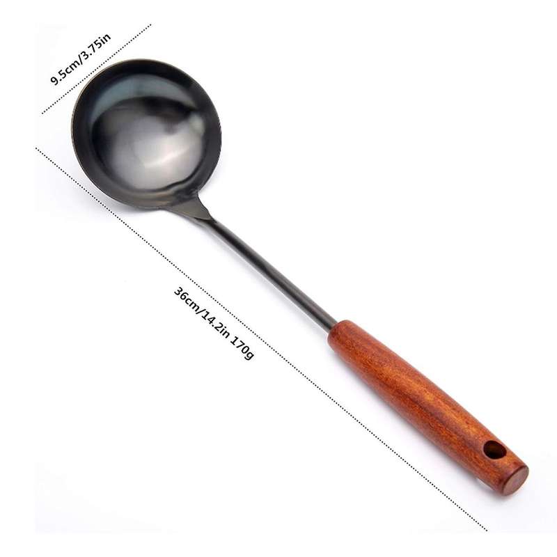 Traditional Stainless Steel Shovel Furnishing Spoon Wooden Handle Iron Pot Tap Fry Kitchen Utensils