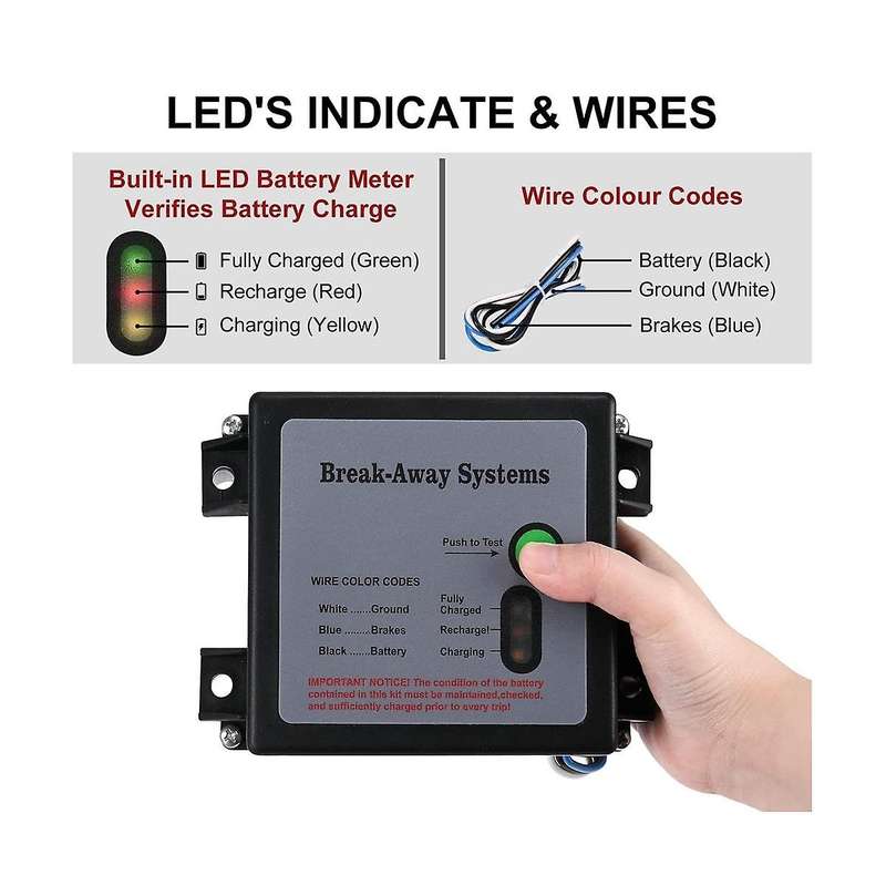 Trailer Brakes Breakaway Kit with Switch, Led Test Light Electric Breakaway System, Universal Trail