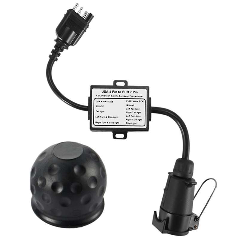 Trailer Light Converter US to Europe 4 Way Flat Socket (American Vehicle) to 7 Way Round Socket (Eur
