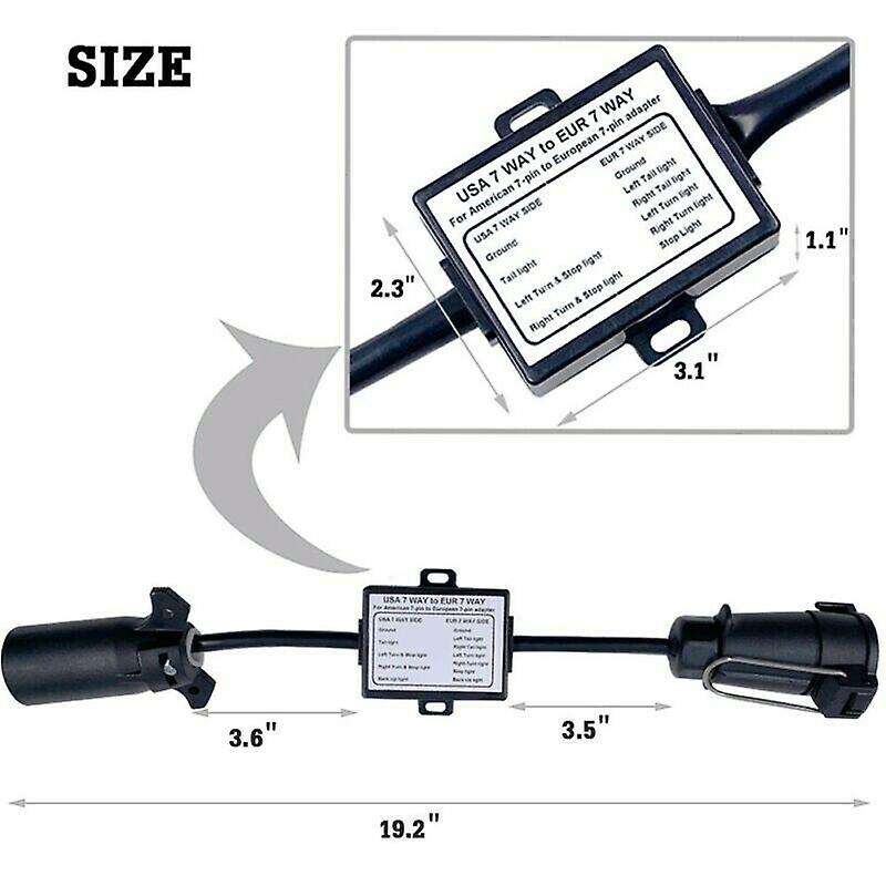 Trailer Light Converter US 7-Way Blade Socket to EU 7-Pin Round Plug