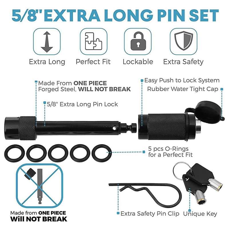 Trailer Hitch Receiver Lock Pin, Black Receiver Lock, Suitable for Class III Hitch, Trailer, Truck,