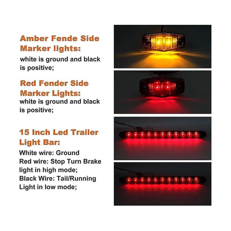 Trailer Led Light Kit, Square Led Stop Turn Tail Brake License Plate Running Lights with Wiring Har