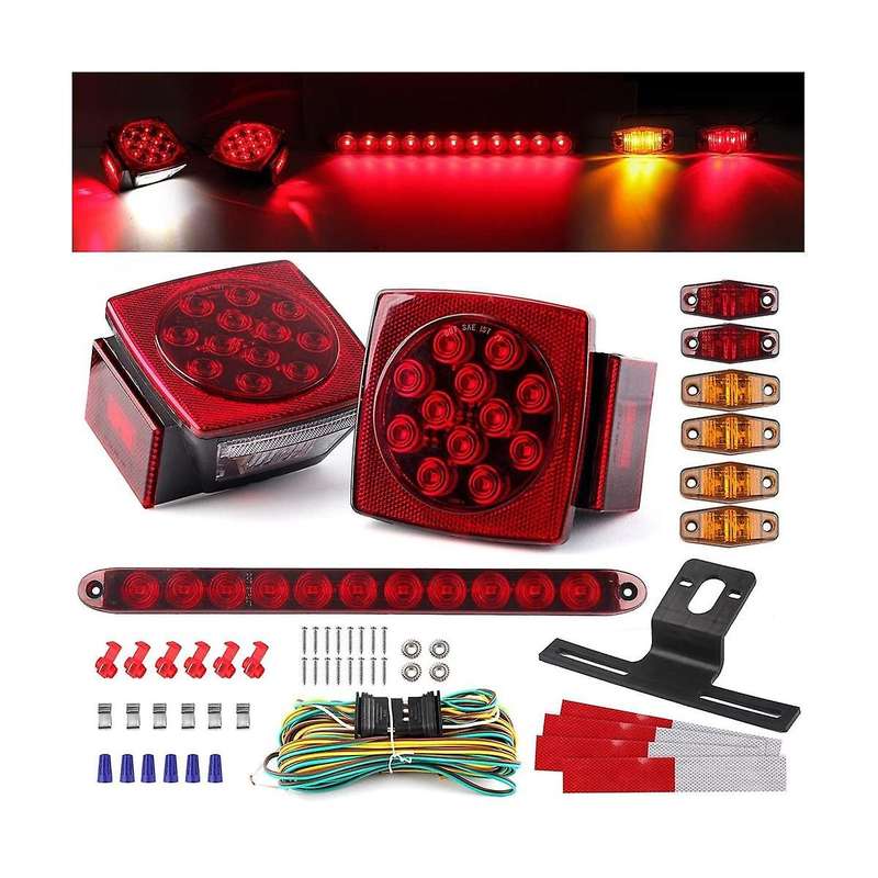Trailer Led Light Kit, Square Led Stop Turn Tail Brake License Plate Running Lights with Wiring Har
