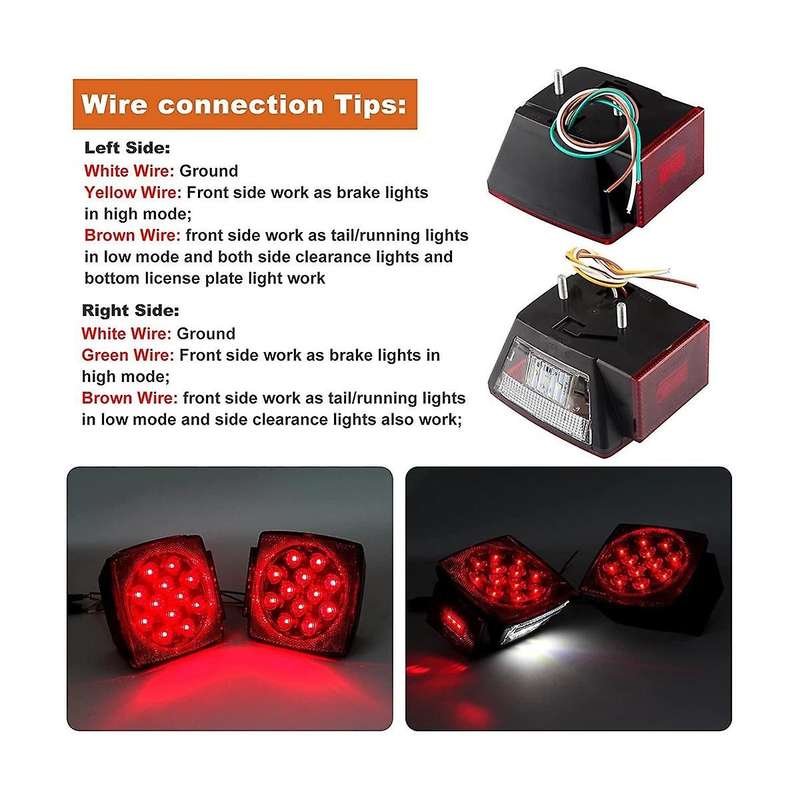 Trailer Led Light Kit, Square Led Stop Turn Tail Brake License Plate Running Lights with Wiring Har