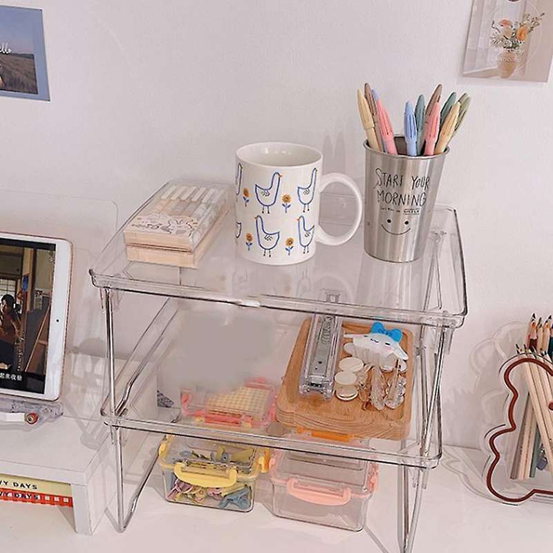 Transparent Desktop Folding Rack Student Dormitory Organizer Cosmetics Kitchen Storage Rack Bed