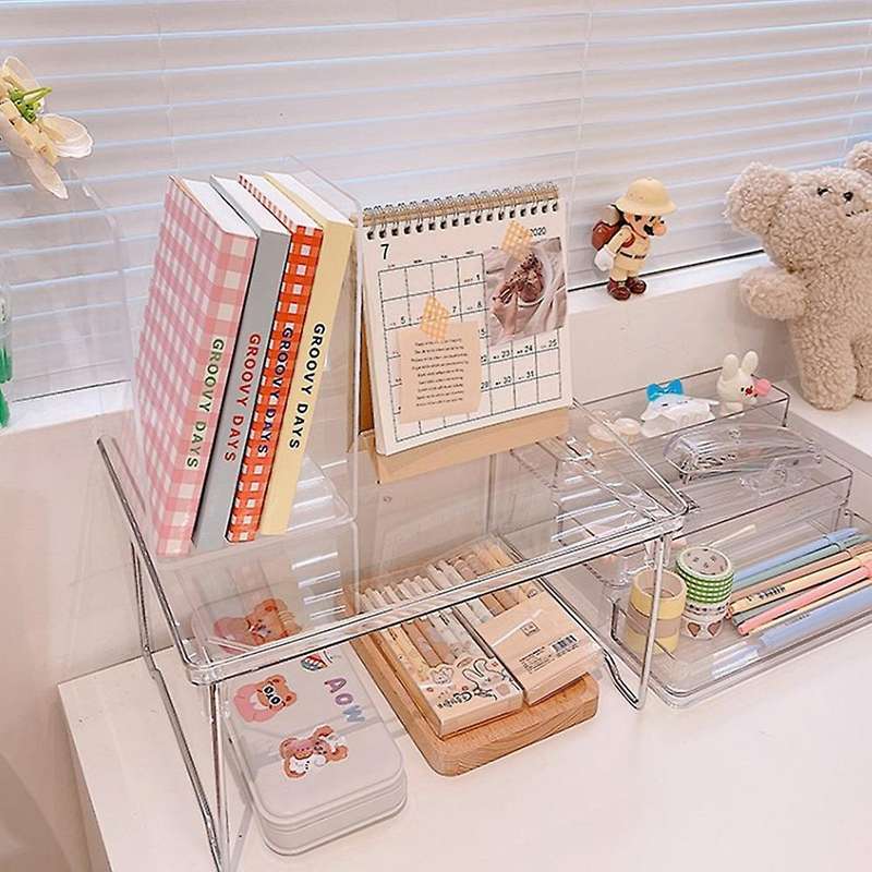 Transparent Desktop Folding Rack Student Dormitory Organizer Cosmetics Kitchen Storage Rack Bed