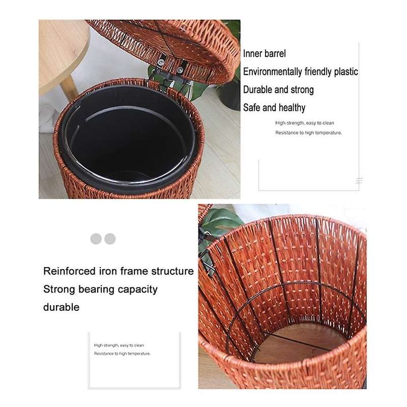 Trash Can Fashion Trash Can Recycle Bin Home Storage Bucket Foot Operated Rattan Weaving Kitchen Tra