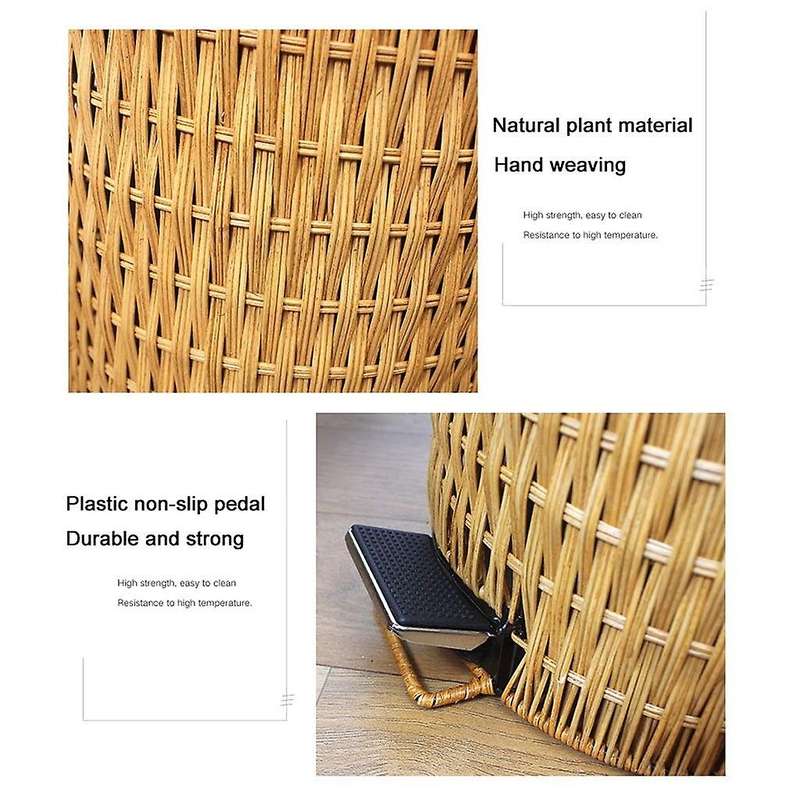 Trash Can Fashion Trash Can Recycle Bin Home Storage Bucket Foot Operated Rattan Weaving Kitchen Tra