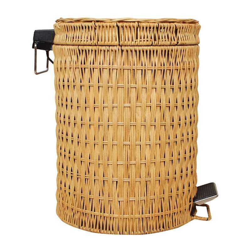 Trash Can Fashion Trash Can Recycle Bin Home Storage Bucket Foot Operated Rattan Weaving Kitchen Tra