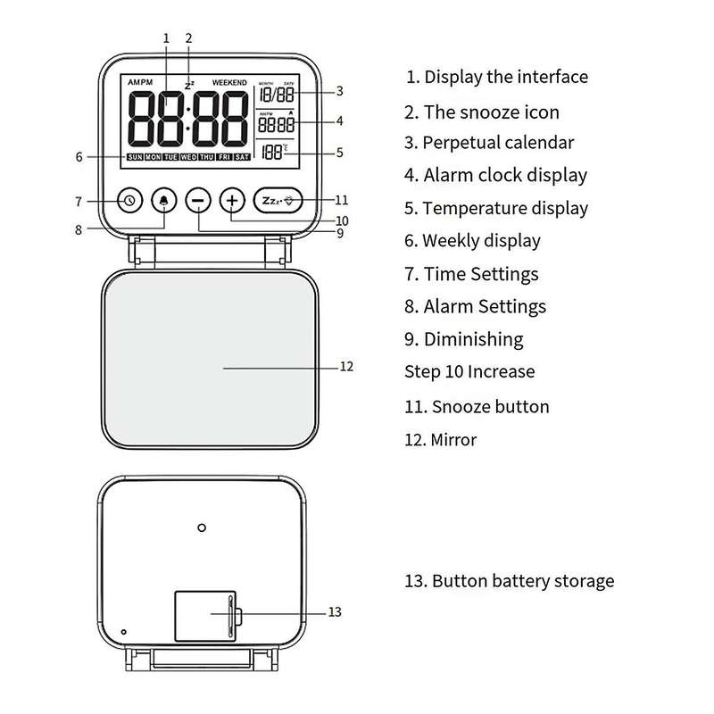 Travel Clock Folding Flip Portable Clock Cosmetic Mirror Alarm Clock Simple Desktop Electronic Alarm