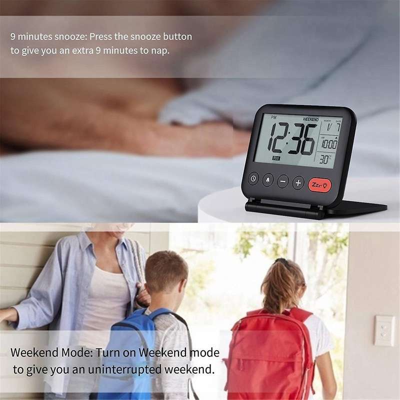 Travel Clock Folding Flip Portable Clock Cosmetic Mirror Alarm Clock Simple Desktop Electronic Alarm