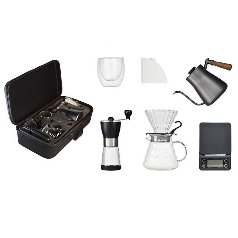 Travel Hand Coffee Pot Pour Over Coffee Maker Set Coffee Kettle Dripping Cup Portable Bean Grinder