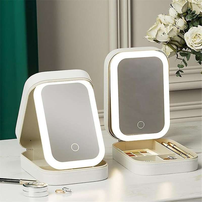 Travel Makeup Mirror with Light, Compact Makeup Bag with LED Mirror, Portable Lighted Beauty Mirror,
