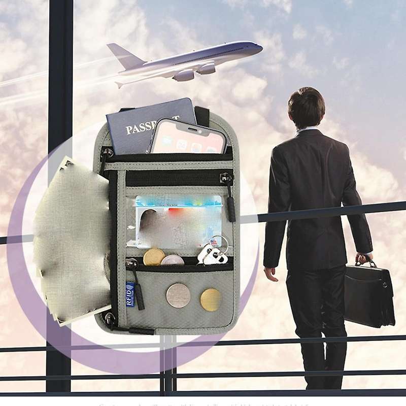 Travel Neck Wallet Pouch with RFID Blocking Passport Cover Holder Document Organizer Card Mobile Pho