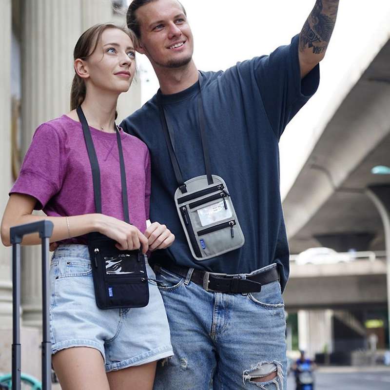 Travel Neck Wallet Pouch with RFID Blocking Passport Cover Holder Document Organizer Card Mobile Pho