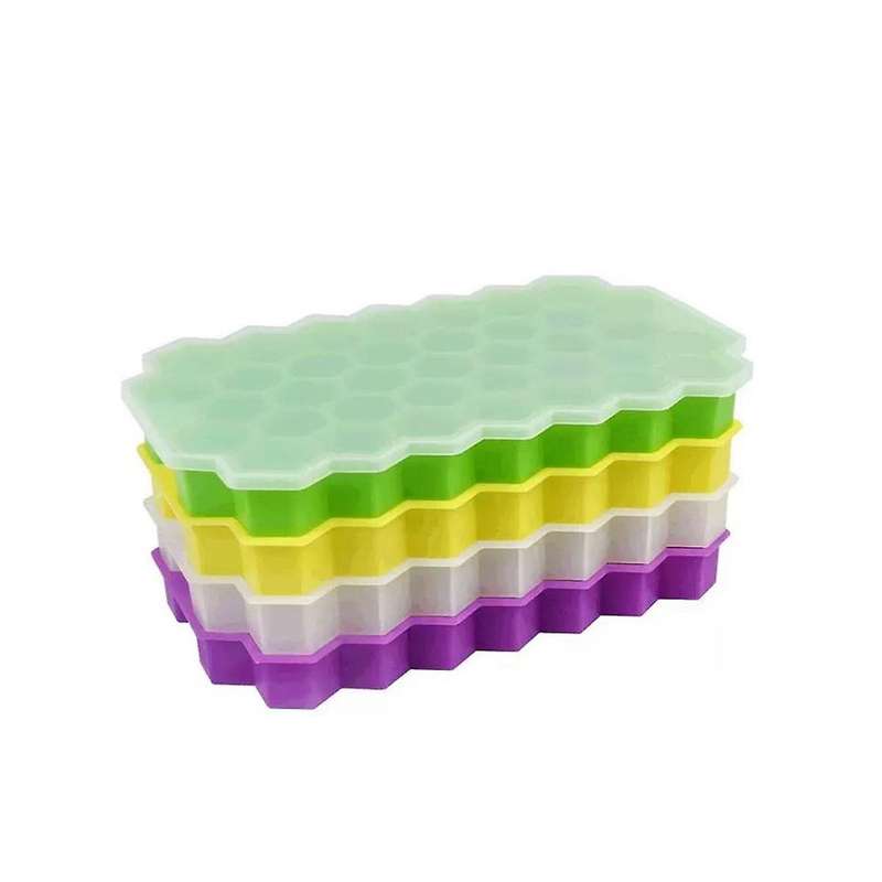 Tray, 4 Pack Silicone Ice Trays with Lids, Stackable Flexible Molds for Freezer, Easy Diy