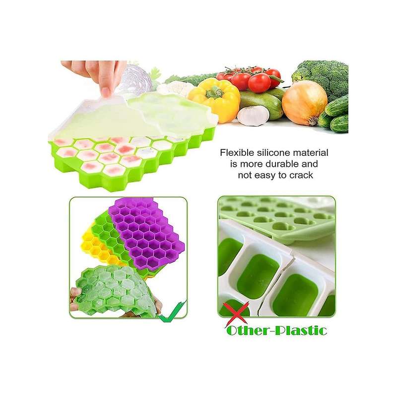 Tray, 4 Pack Silicone Ice Trays with Lids, Stackable Flexible Molds for Freezer, Easy Diy