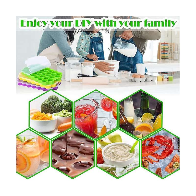 Tray, 4 Pack Silicone Ice Trays with Lids, Stackable Flexible Molds for Freezer, Easy Diy