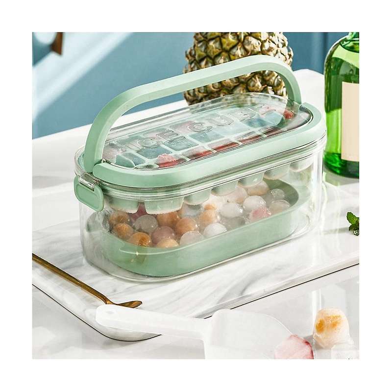 Tray with Lid and Portable Ice Bin, Round Ice Trays, Ice Bucket with Cover&handle and Ice Scoop, 2