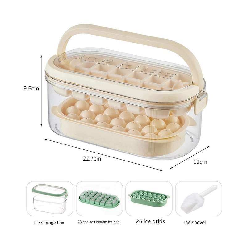 Tray with Lid and Portable Ice Bin, Round Ice Trays, Ice Bucket with Cover&handle and Ice Scoop, 2