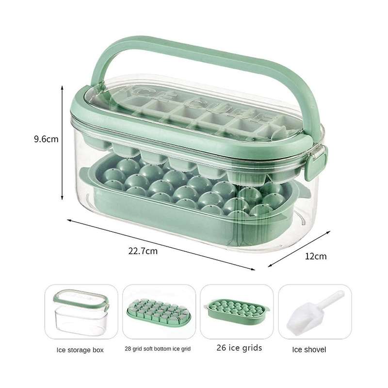 Tray with Lid and Portable Ice Bin, Round Ice Trays, Ice Bucket with Cover&handle and Ice Scoop, 2