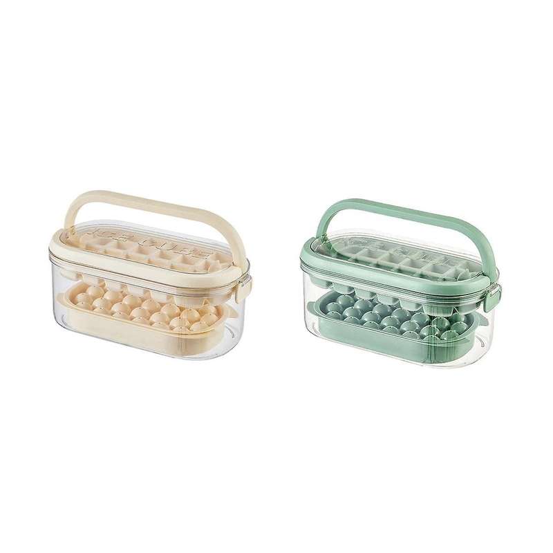 Tray with Lid and Portable Ice Bin, Round Ice Trays, Ice Bucket with Cover&handle and Ice Scoop, 2