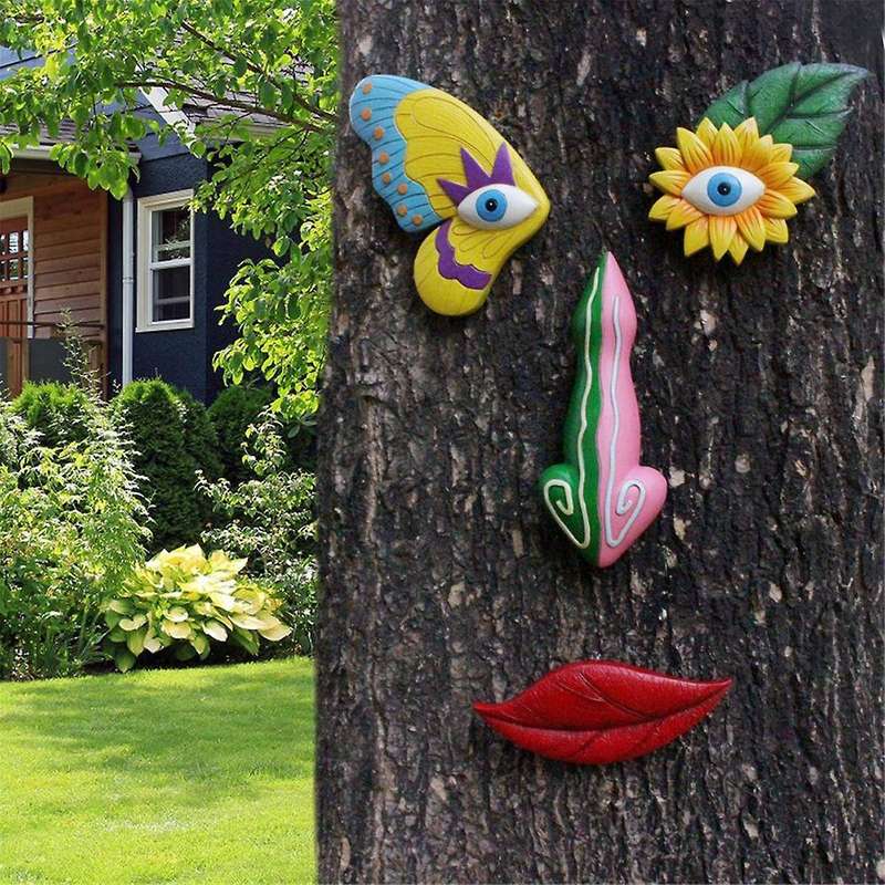 Tree Face Decor Outdoor,Colorful Butterfly Garden Decor,Tree Art Decoration,Suitable for Tree and Wa