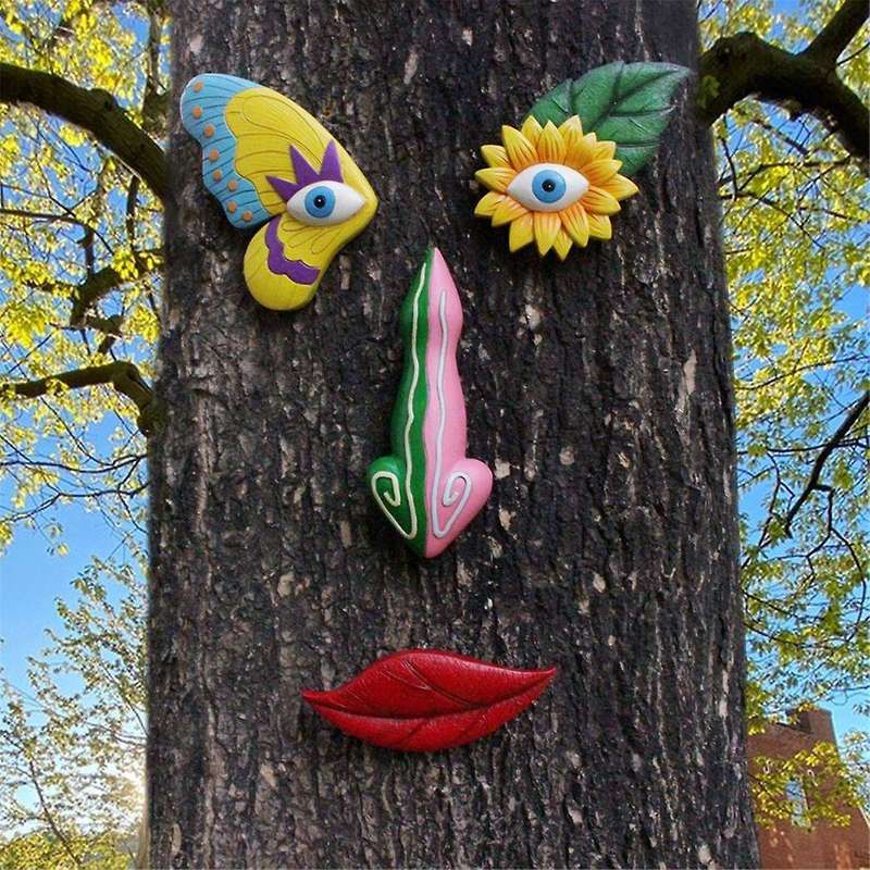 Tree Face Decor Outdoor,Colorful Butterfly Garden Decor,Tree Art Decoration,Suitable for Tree and Wa